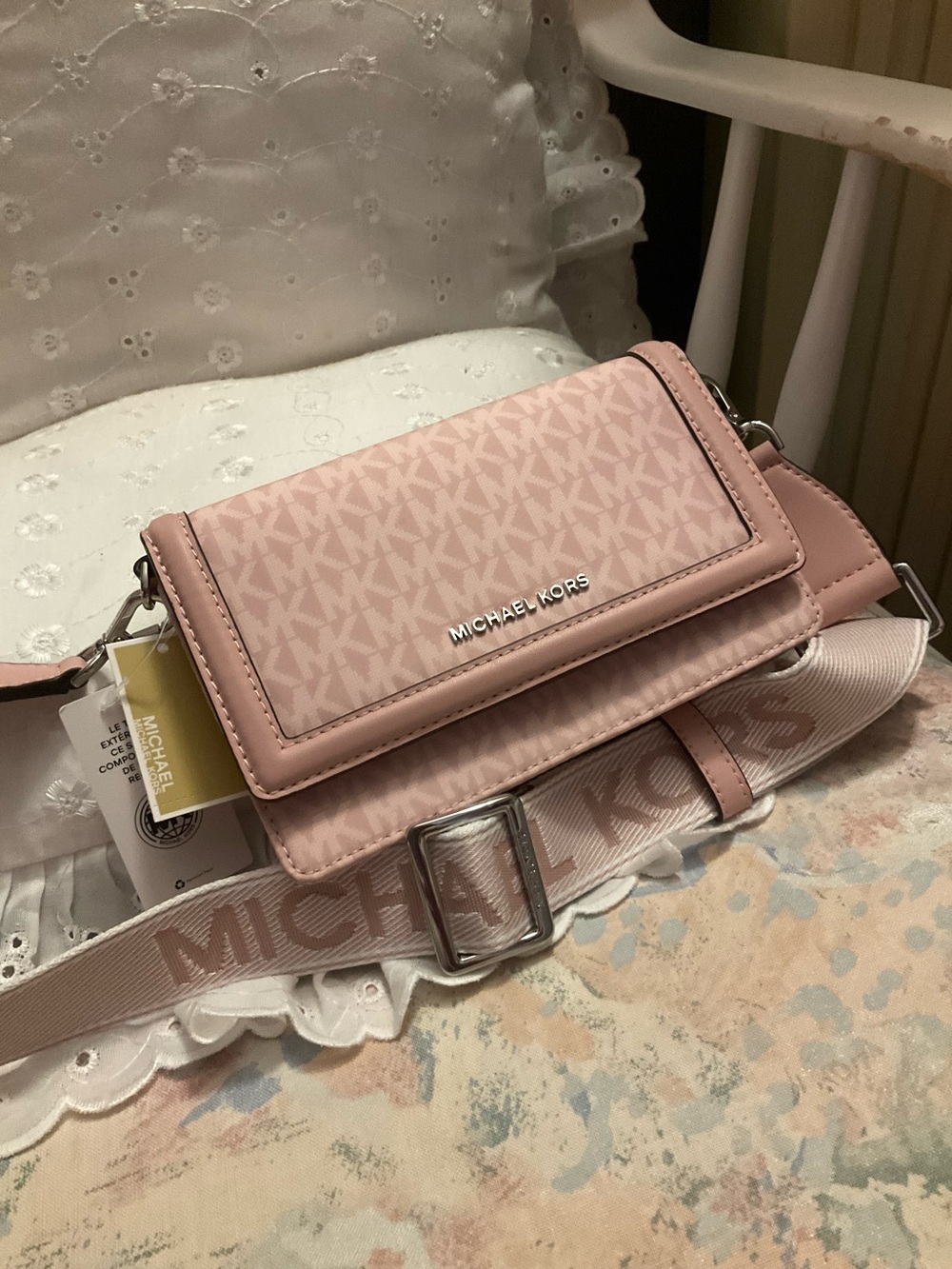 Michael Kors Blush Pink Signature Crossbody with Wide Strap